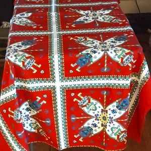 Red folk art tablecloth